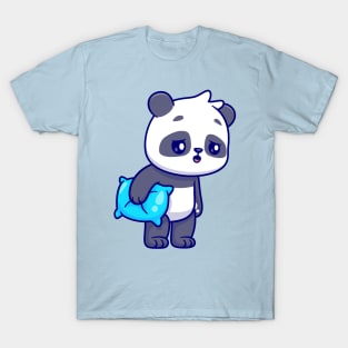 Cute Panda Sleepy Holding Pillow Cartoon T-Shirt